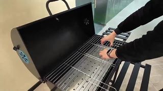 Churrasqueira a carvão ao ar livre, churrasqueira no pátio da vila, 5-10 uso doméstico, grande coberto, anti