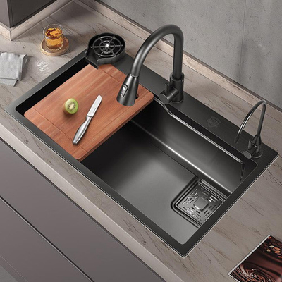 Largo Single Slot Multifunção Laveira Anti-Razão LED Digital Display Cascata de aço inoxidável Laveira de cozinha Com Copo Wa