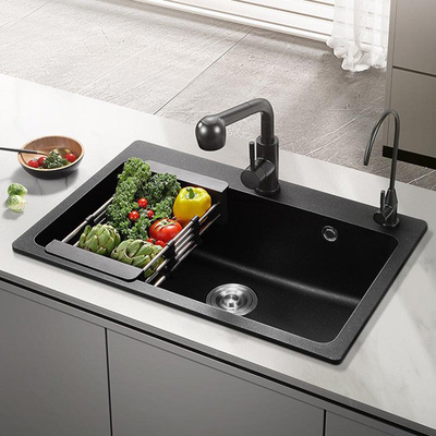 Lavatórios de cozinha multifunção 304 aço inoxidável Lavatório de cozinha torneira moderna Negro Cascata chuva Cozinha de tigela única