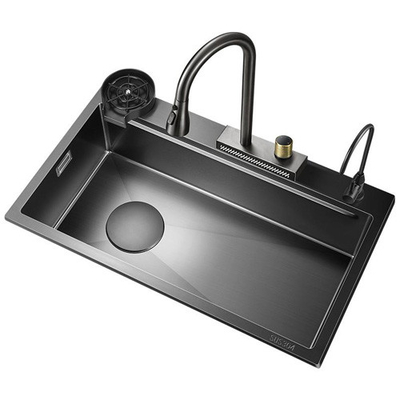 Lave de cozinha de aço inoxidável de 2024 com 2 teclas de piano, torneira de água de cascata, grande fenda biônica, fava de mel, lavagem preta, Ba