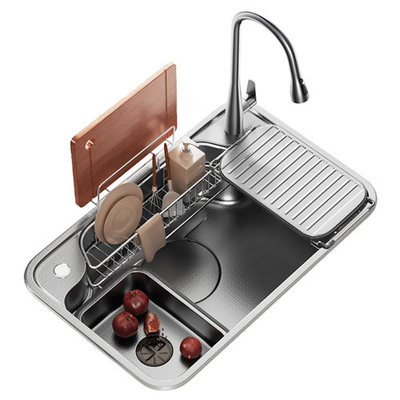 Lave de cozinha de aço inoxidável de 2024 com 2 teclas de piano, torneira de água de cascata, grande fenda biônica, fava de mel, lavagem preta, Ba