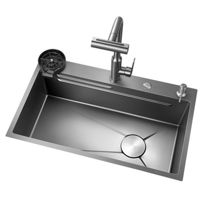 2024 Popular Large Single Slot Multifunction Cascata de aço inoxidável Laveira de cozinha Display digital LED anti-arranhões