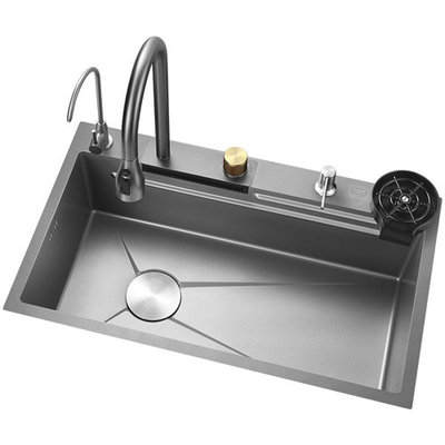 2024 Popular Large Single Slot Multifunction Cascata de aço inoxidável Laveira de cozinha Display digital LED anti-arranhões