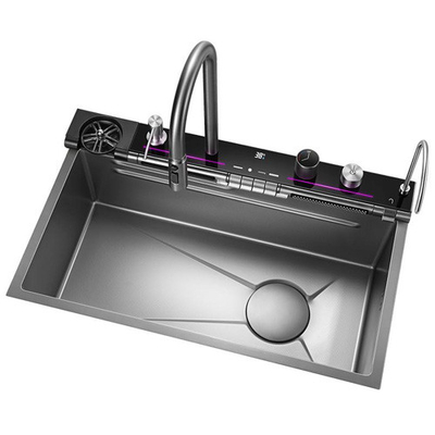 2024 Popular Large Single Slot Multifunction Cascata de aço inoxidável Laveira de cozinha Display digital LED anti-arranhões