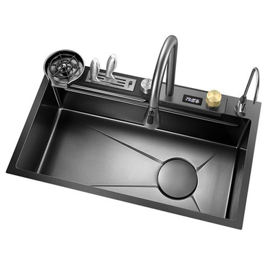 2024 Popular Large Single Slot Multifunction Cascata de aço inoxidável Laveira de cozinha Display digital LED anti-arranhões