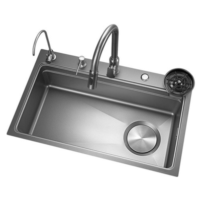 2024 Popular Large Single Slot Multifunction Cascata de aço inoxidável Laveira de cozinha Display digital LED anti-arranhões