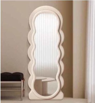Espelho de chão grande decorativo de luxo com formato ondulado irregular, espelho de corpo inteiro para parede, espelho de chão de corpo inteiro