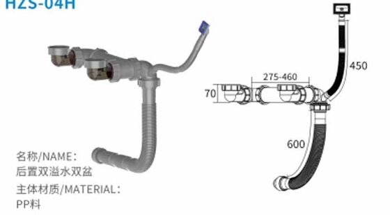 Kit de drenagem de banheira de cozinha feito em fábrica com filtros de cesta Economize espaço e suporte Kit de drenagem personalizado para lavabo de cozinha